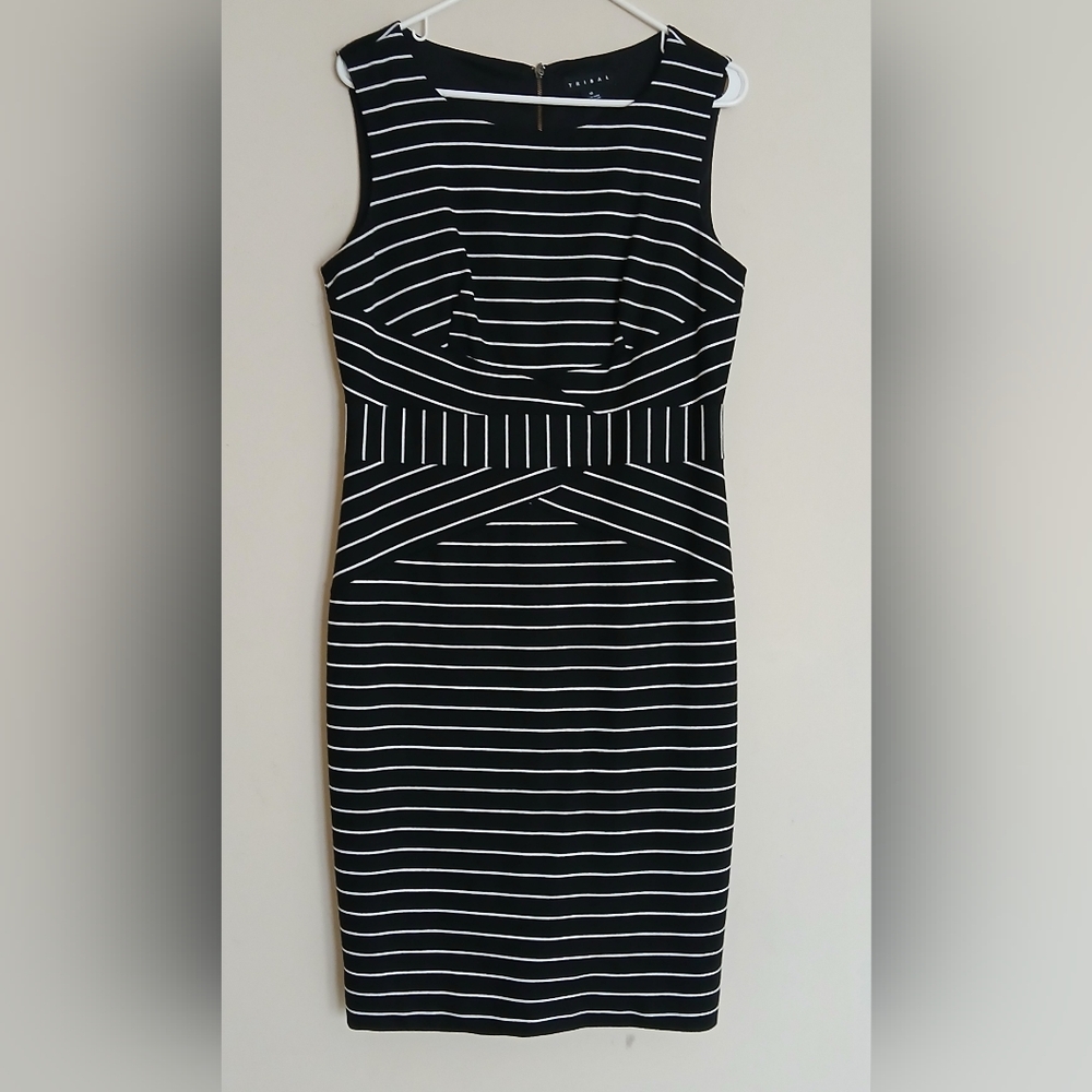 Tribal Sleeveless Black and White Striped Dress sz10/L